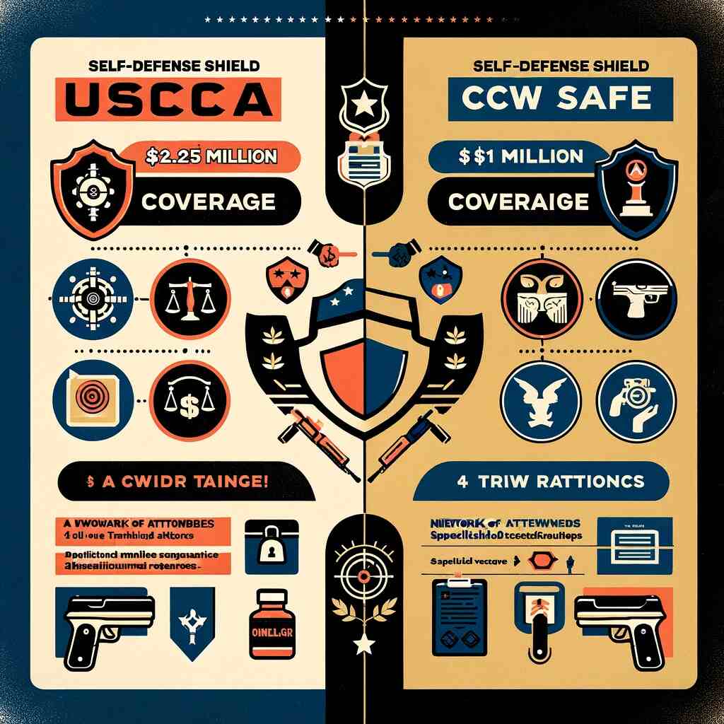 Both USCCA and CCW Safe provide coverage for legal fees, bail, and civil damages in the event of a self-defense incident. USCCA offers higher coverage limits compared to CCW Safe. For instance, USCCA provides up to $2.25 million in civil defense costs, while CCW Safe offers up to $1 million.