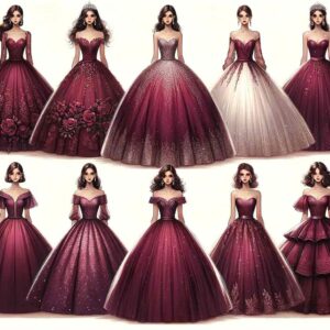 Burgundy strapless quinceañera dresses with sequin embellishments are captivating and glamorous, perfect for any celebration.