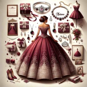 Opulent burgundy quinceañera dresses are adorned with intricate details like beading, embroidery, and lace, adding luxury and sophistication.