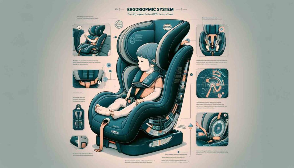 The daiichi car seat features an ergonomic system called SAFE – BACK, which prioritizes the child's comfort and safety during car rides.