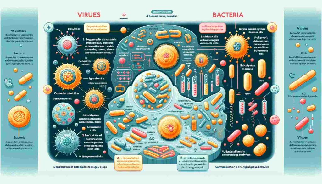 Bacteria, as prokaryotic cells, have a more complex structure compared to viruses. Bacteria possess cell walls, membranes, and cytoplasm with various organelles, while viruses are acellular particles composed of genetic material enclosed in a protein coat known as a capsid.