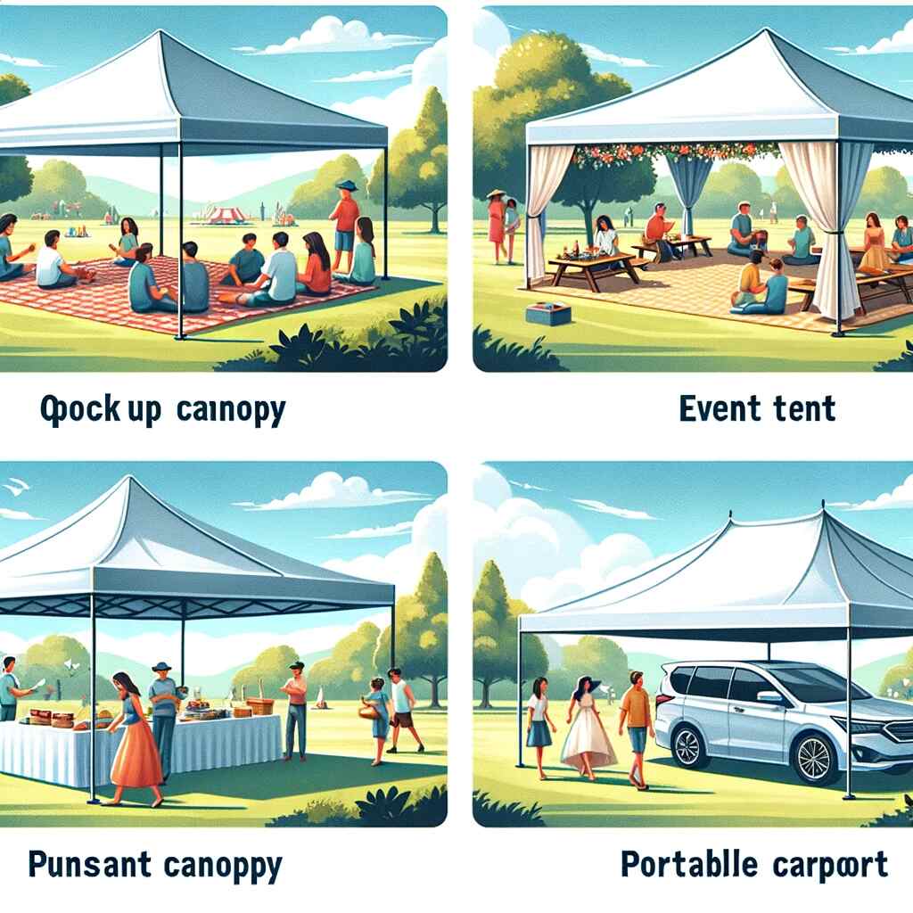 Pop-up canopies are ideal for quick assembly and provide instant shade, shelter, and design. These canopies are popular for outdoor events, picnics, or camping trips. They are lightweight, easy to set up, and offer protection from the sun and light rain.